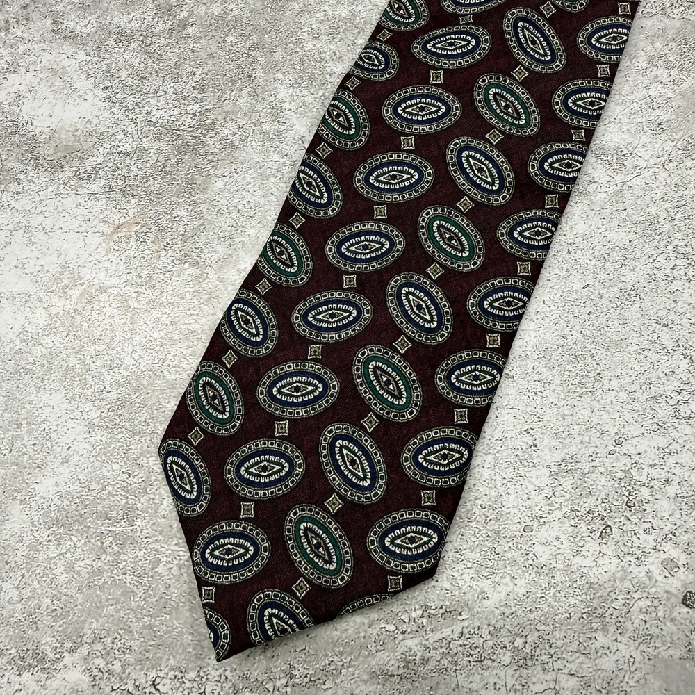 Lands' End Silk Tie Mens One Size Red Geometric Pointed Made In USA‎ Necktie